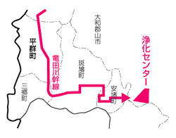 竜田川幹線から浄化センターへの経路