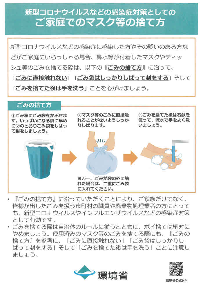 ご家庭でのマスク等の捨て方（環境省より）